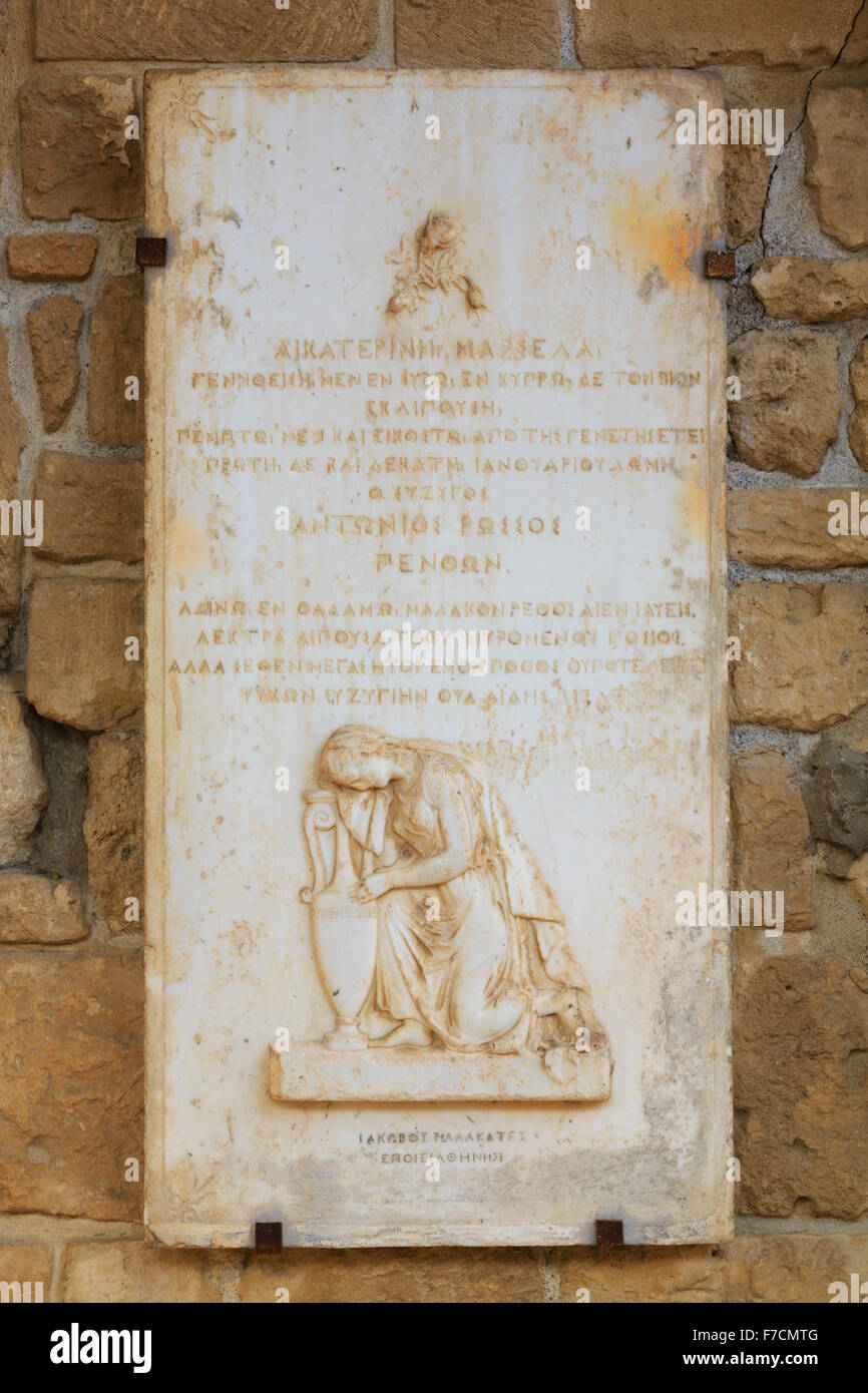 Gedenktafel an der Wand der St. Lazarus Kirche, Larnaca, Zypern. Stockfoto