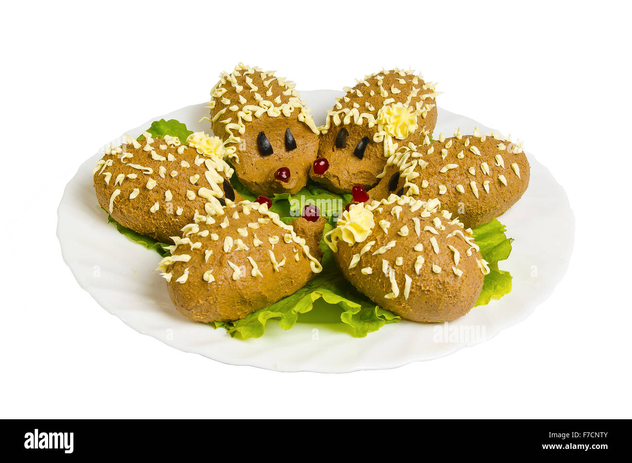 Leberpastete auf dem Teller, isoliert auf weißem Hintergrund Stockfoto