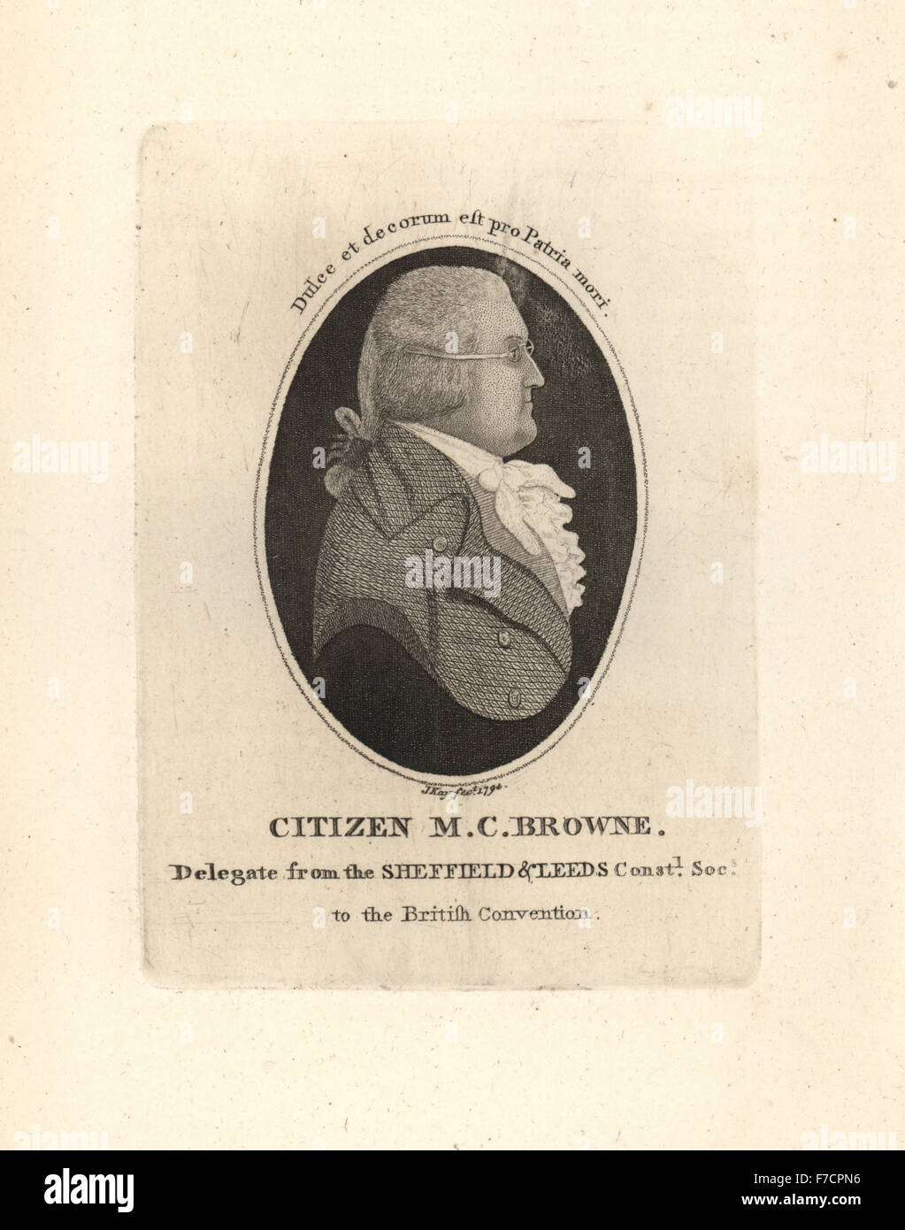 Citizen M.C. Browne, englischer revolutionär und begeisterte Bewunderer der französischen Republik. Kupferstich von John Kay von A Series of Original Portraits und Karikatur Radierungen, Hugh Paton, Edinburgh, 1842. Stockfoto