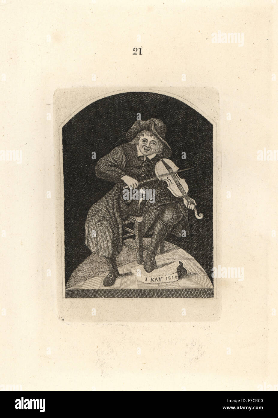 Der Geiger von Glenbirnie. Kupferstich von John Kay von A Series of Original Portraits und Karikatur Radierungen, Hugh Paton, Edinburgh, 1842. Stockfoto