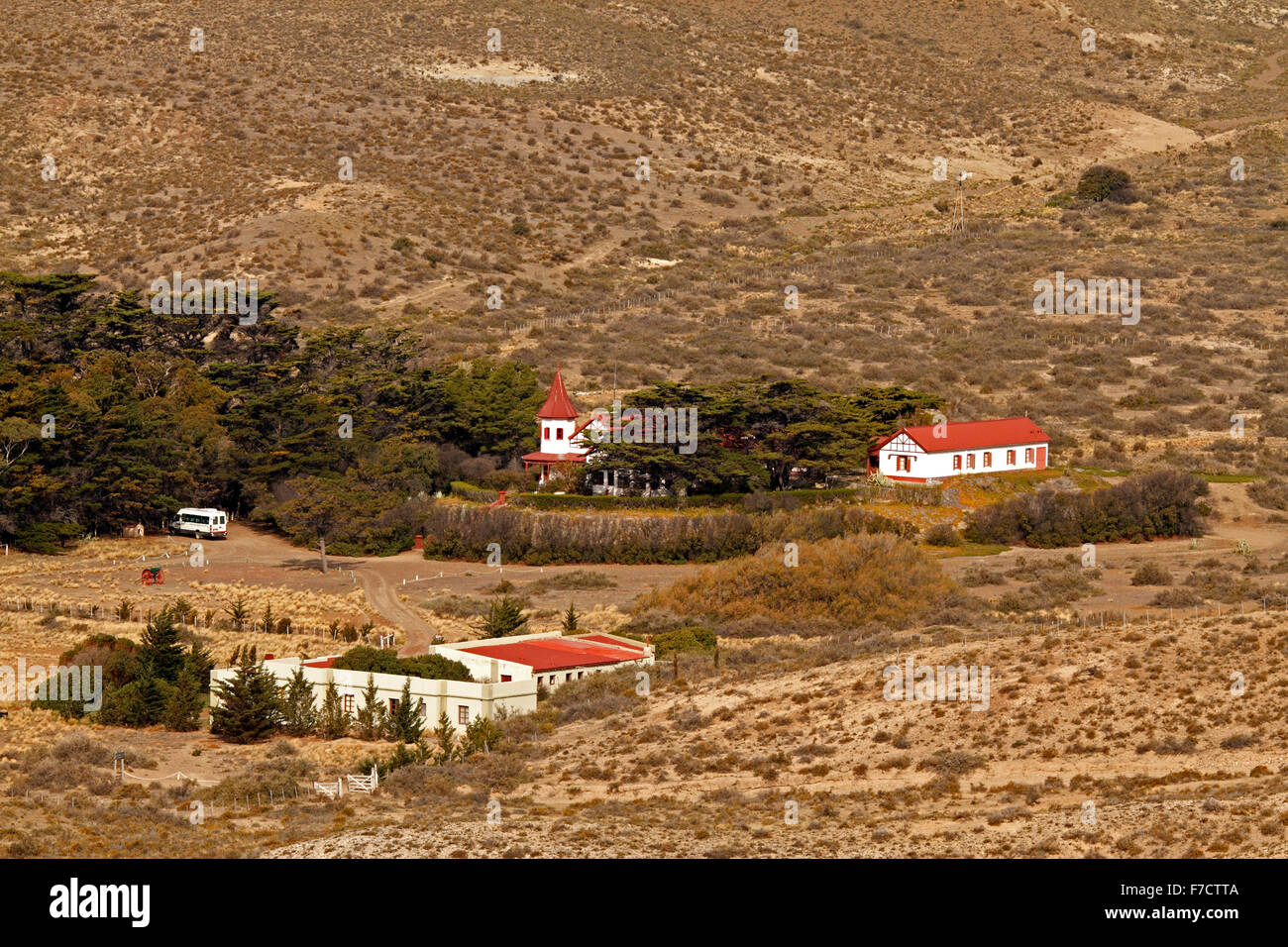 El Pedral Lodge, in der Nähe von Puerto Madryn, Provinz Chubut, Patagonien, Argentinien. Heiligtum des Vereins Global Pinguin. Stockfoto
