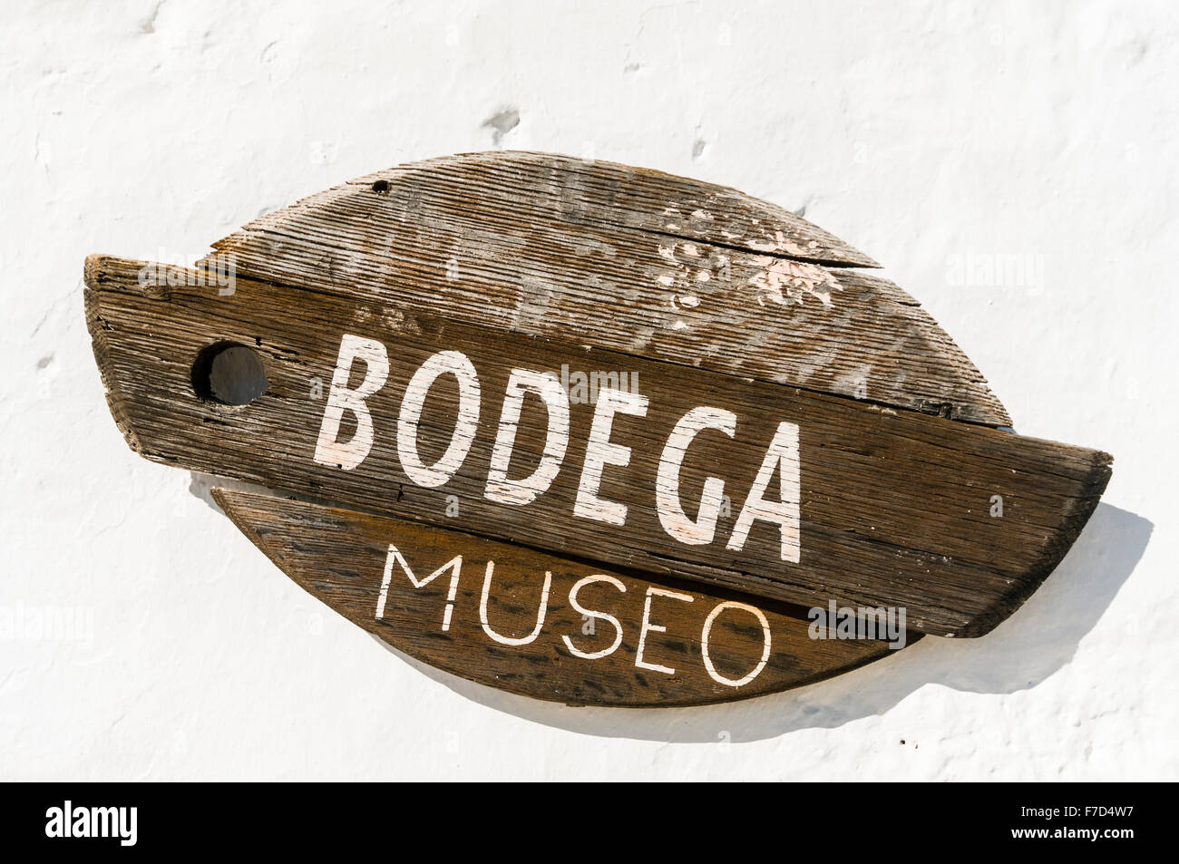 Zeichen für eine Bodega und Museum an eine spanische touristische Attraktion. Stockfoto