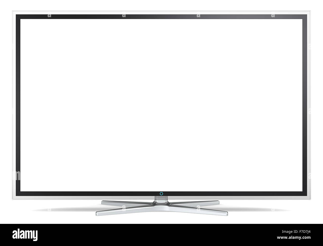 Non-branded Breitbildfernseher auf Metallständer. Schwarz und Glas Rahmen. Für textfreiraum leer. Stockfoto