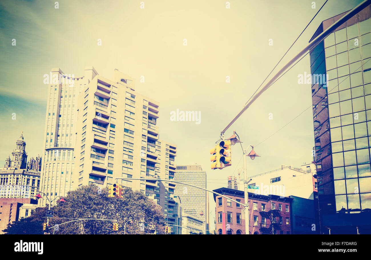 Überqueren Sie verarbeitete Grunge Stil Foto der Street in New York, USA. Stockfoto