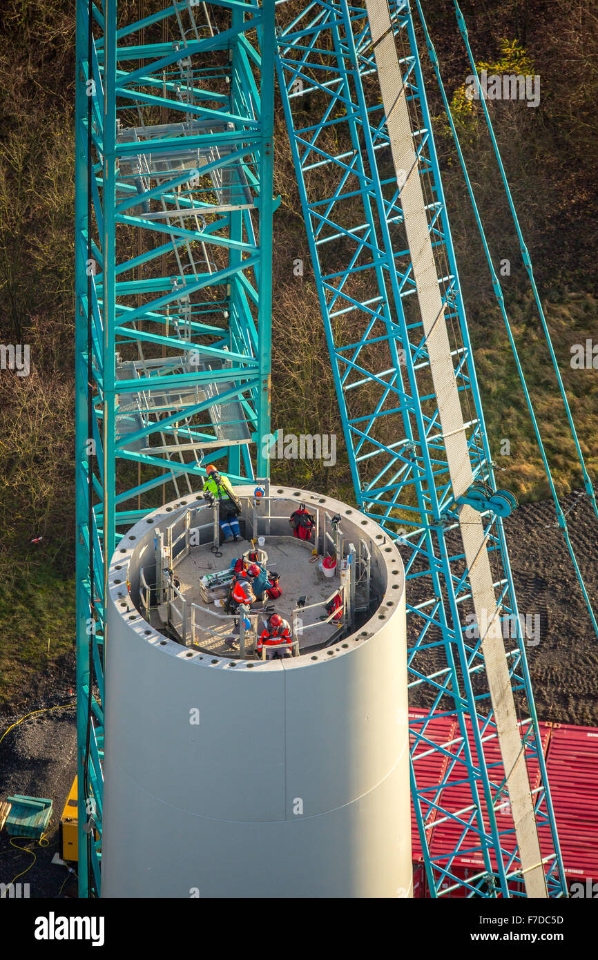 Bau einer großen Wind Kraftwerk s im Heap Lohberg, Höhe Arbeitnehmer, Dinslaken, Ruhrgebiet, Nord Rhein Westfalen, Deutschland Stockfoto