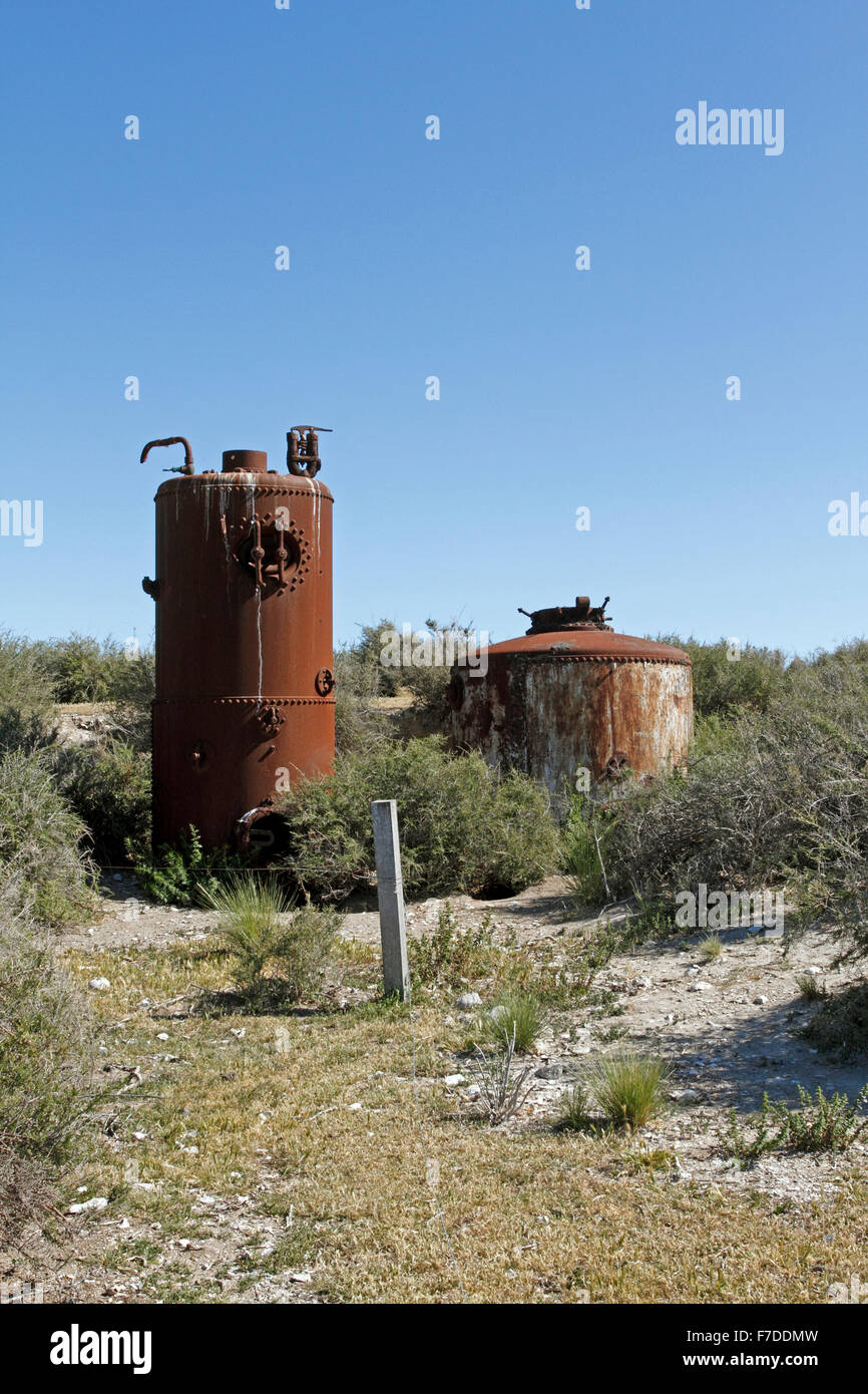 Bleibt der Dichtung Verarbeitung Fabrik in El Pedral. Zum Einkochen Tran und wandeln es in Öl verwendet. Stockfoto