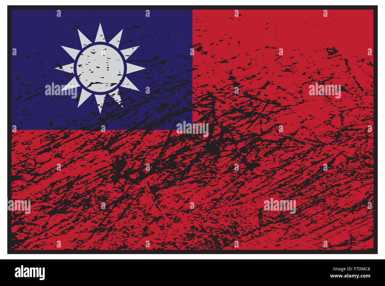 Ein Taiwan Flaggendesign mit einem Grunge isoliert auf weißem Hintergrund Stockfoto