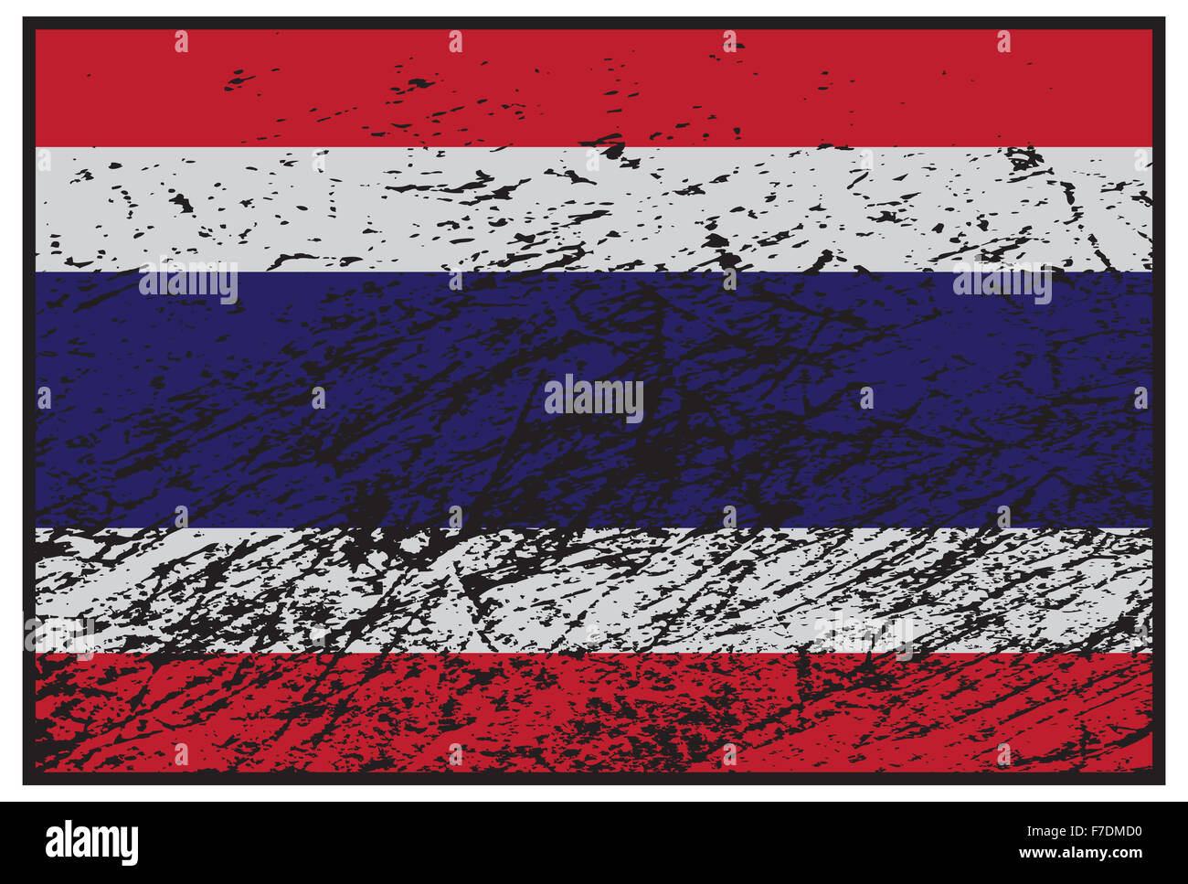 Ein Thailand Flaggendesign mit einem Grunge isoliert auf weißem Hintergrund Stockfoto