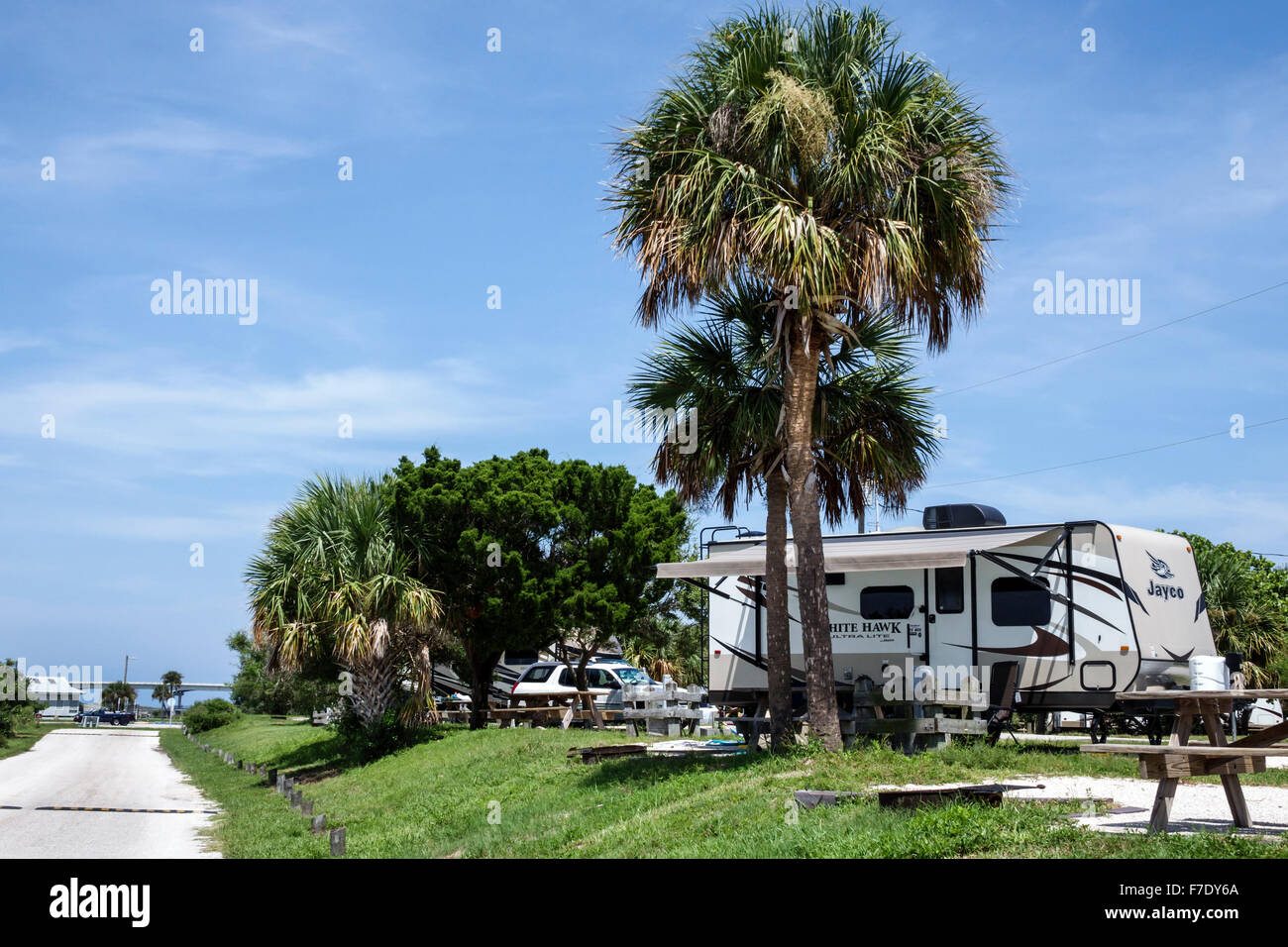 Florida North Beach, Sebastian Inlet Water State Park, Campingplatz, Wohnmobil, Anhänger, Besucher reisen Reise touristischer Tourismus Wahrzeichen Cultu Stockfoto