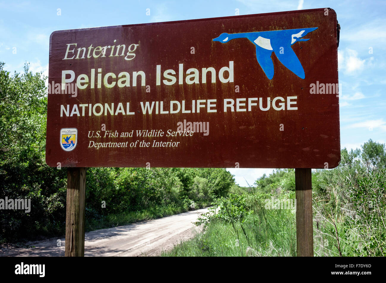 Florida, North Hutchinson Orchid Island, North Beach, Pelican Island National Wildlife Refuge, Schild, Eingang, Dschungelpfad, FL150904021 Stockfoto