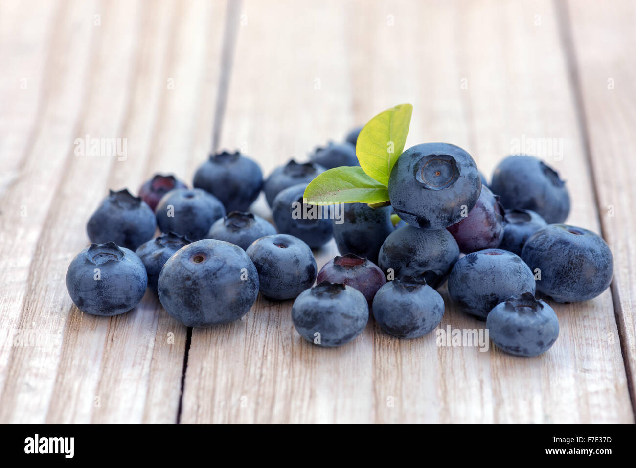 Heidelbeeren auf weißen Tisch closeup Stockfoto