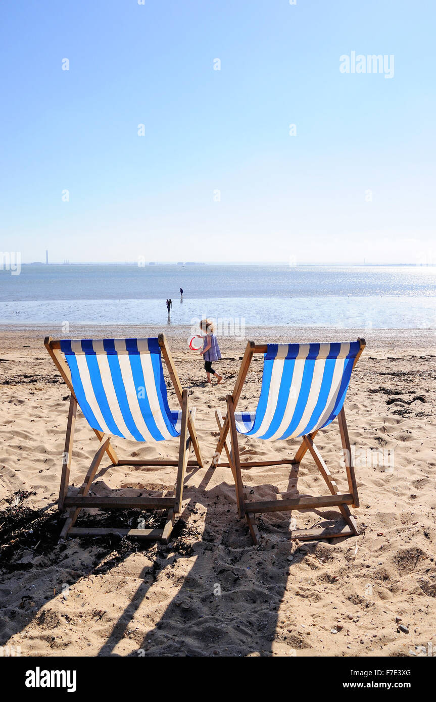 Drei Muscheln Strand, westlichen Esplanade, Southend-on-Sea, Essex, England, Vereinigtes Königreich Stockfoto