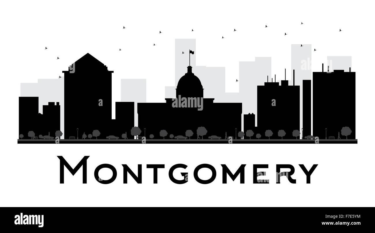 Montgomery City Skyline schwarz-weiß Silhouette. Vektor-Illustration. Einfache flache Konzept für Tourismus Präsentation, banner Stock Vektor