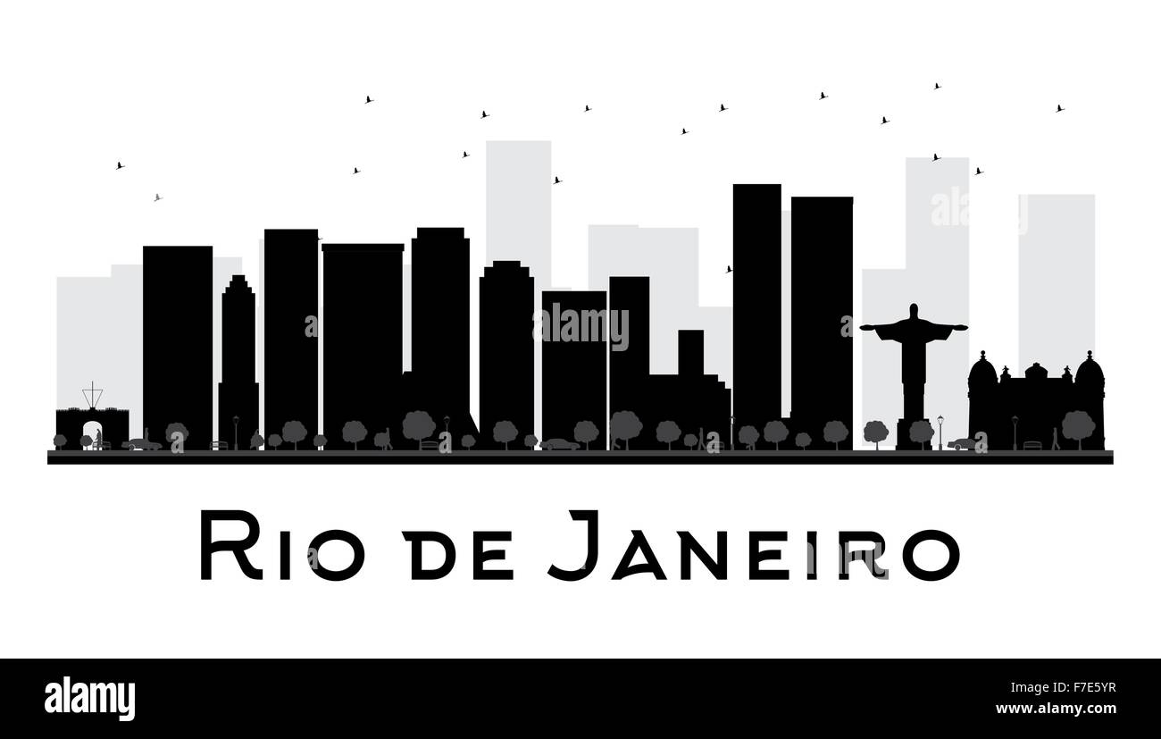 Rio de Janeiro Stadt Skyline schwarz-weiß Silhouette. Vektor-Illustration. Einfache flache Konzept für Tourismus-Präsentation Stock Vektor