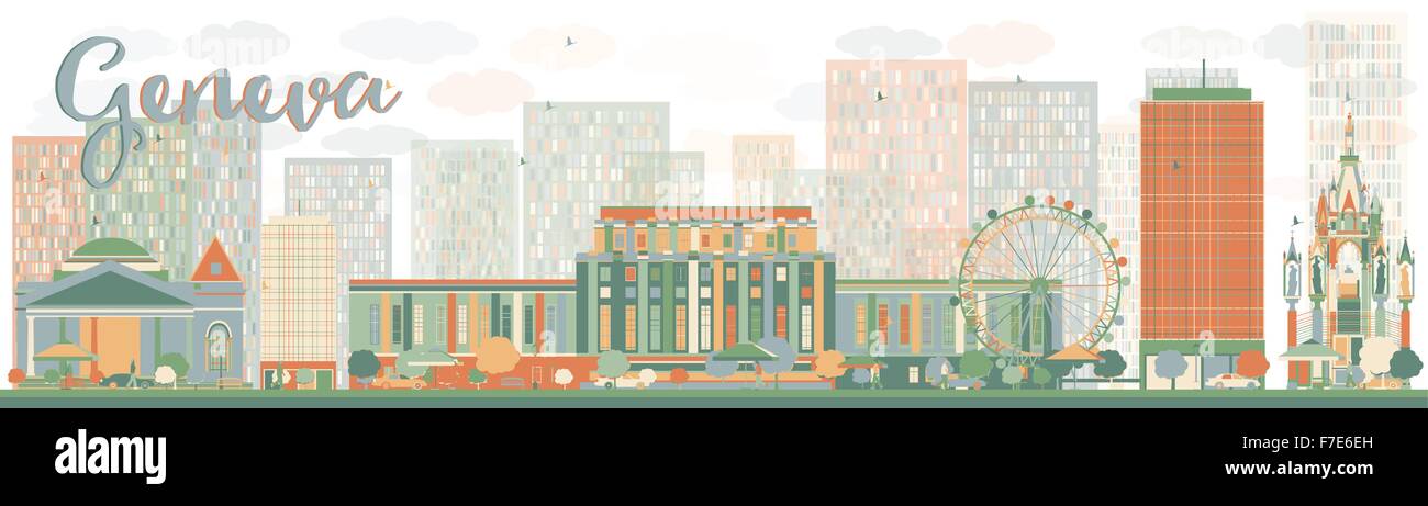 Abstrakte Skyline von Genf mit Farbe Wahrzeichen. Vektor-Illustration. Business-Reisen und Tourismus-Konzept mit historischen Gebäuden. Stock Vektor