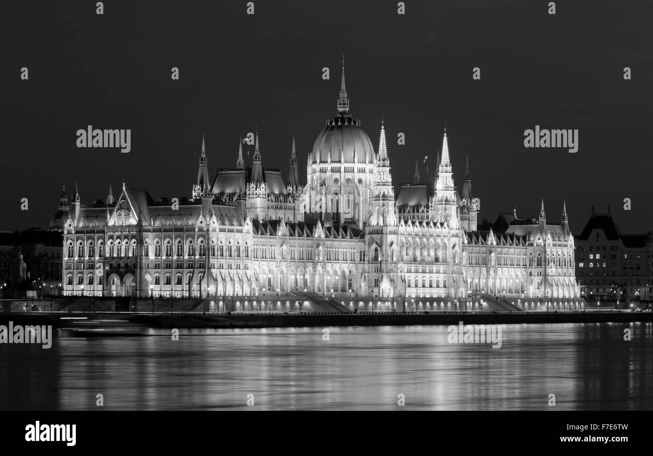 Das Parlament Ungarns in B&W, Budapest Stockfoto