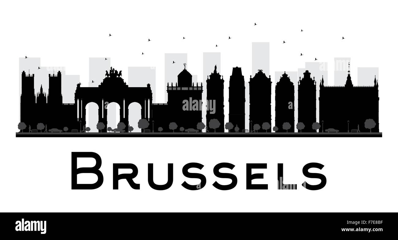 Brüssel-Stadt Skyline schwarz-weiß Silhouette. Vektor-Illustration. Einfache flache Konzept für Tourismus Präsentation, banner Stock Vektor