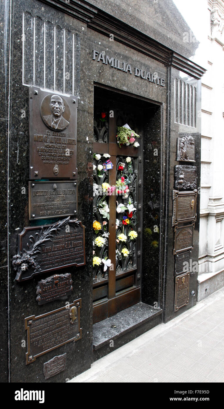 Eva Peron Grab, La Recoleta Mausoleum Buenos Aires Argentinien. Stockfoto