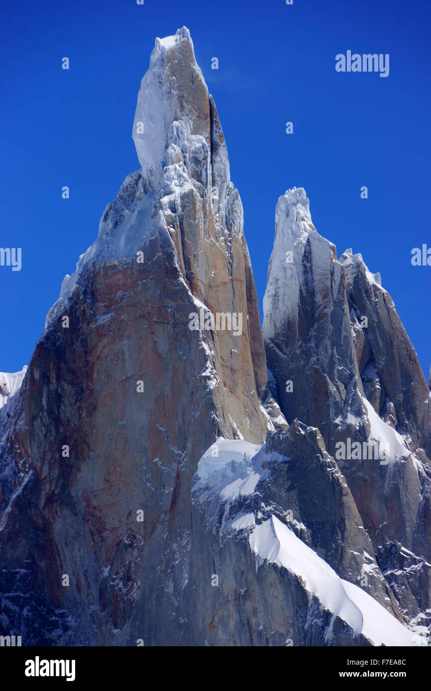 Gipfel des Cerro Torre und Torre Egger, Patagonien, Argentinien Stockfoto