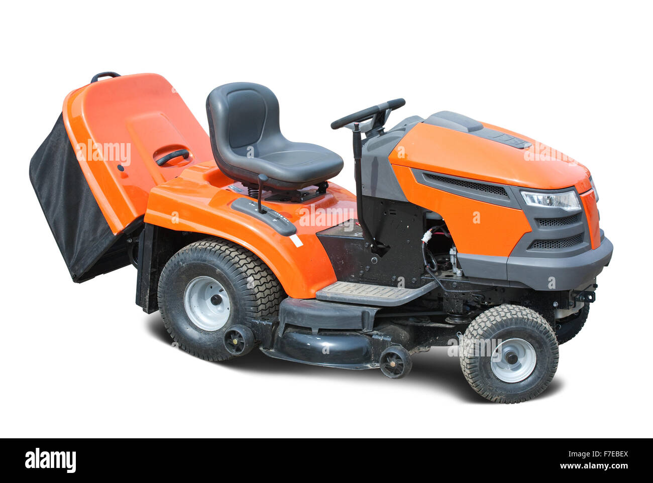 Orange Rasenmäher. Isoliert mit Beschneidungspfad Stockfoto
