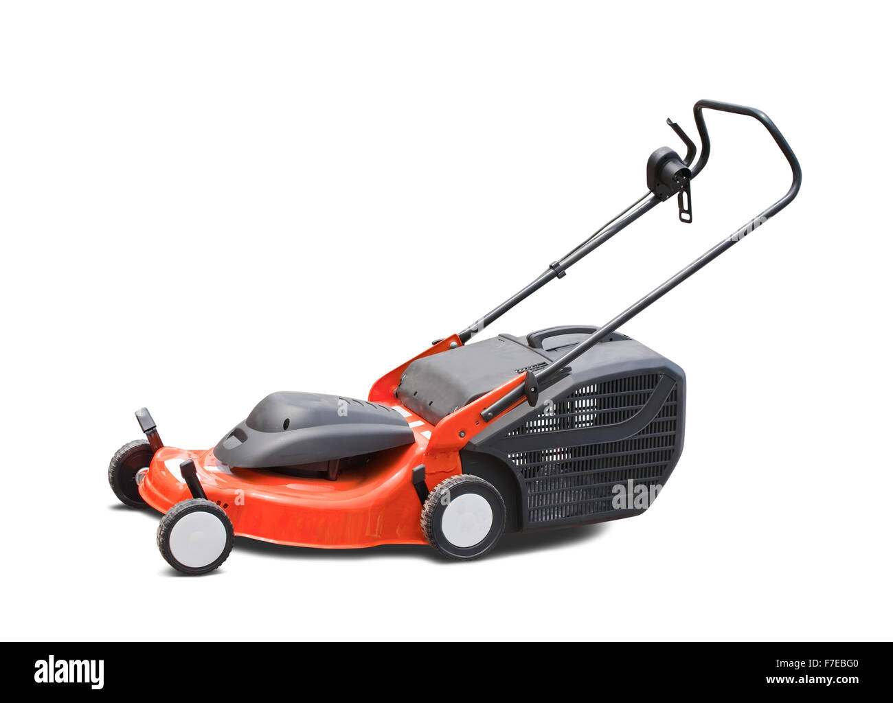 Orange Rasenmäher. Isoliert mit Beschneidungspfad Stockfoto