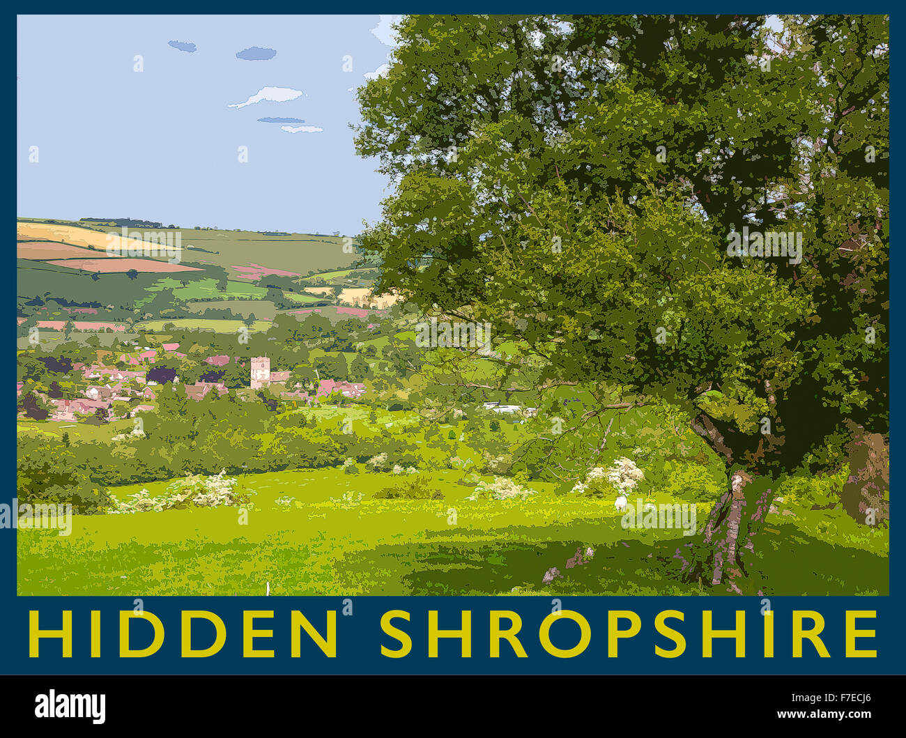 Ein Plakat Stil Illustration aus einem Foto von Shropshire Dorf Cardington, Shropshire, England, UK Stockfoto
