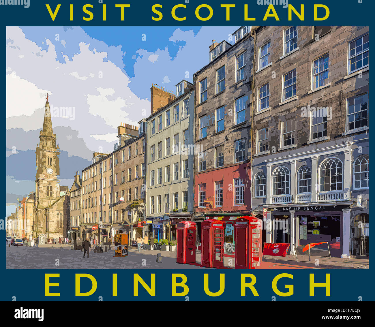 Ein Plakat Stil Illustration aus einem Foto von der Royal Mile entfernt, Edinburgh, Scotland, UK Stockfoto