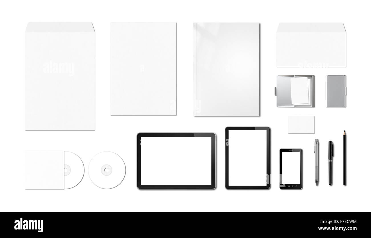 Corporate branding Mockup-Vorlage, isoliert auf weißem Hintergrund Stockfoto