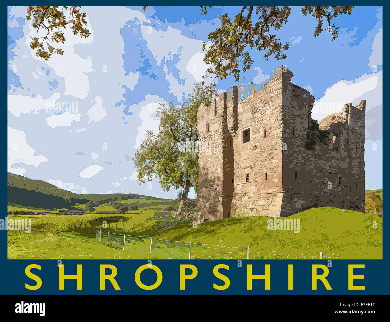 Eine Plakat Stil Illustration aus einem Foto Hopton Schloß halten, Hopton, Shropshire, England, UK Stockfoto