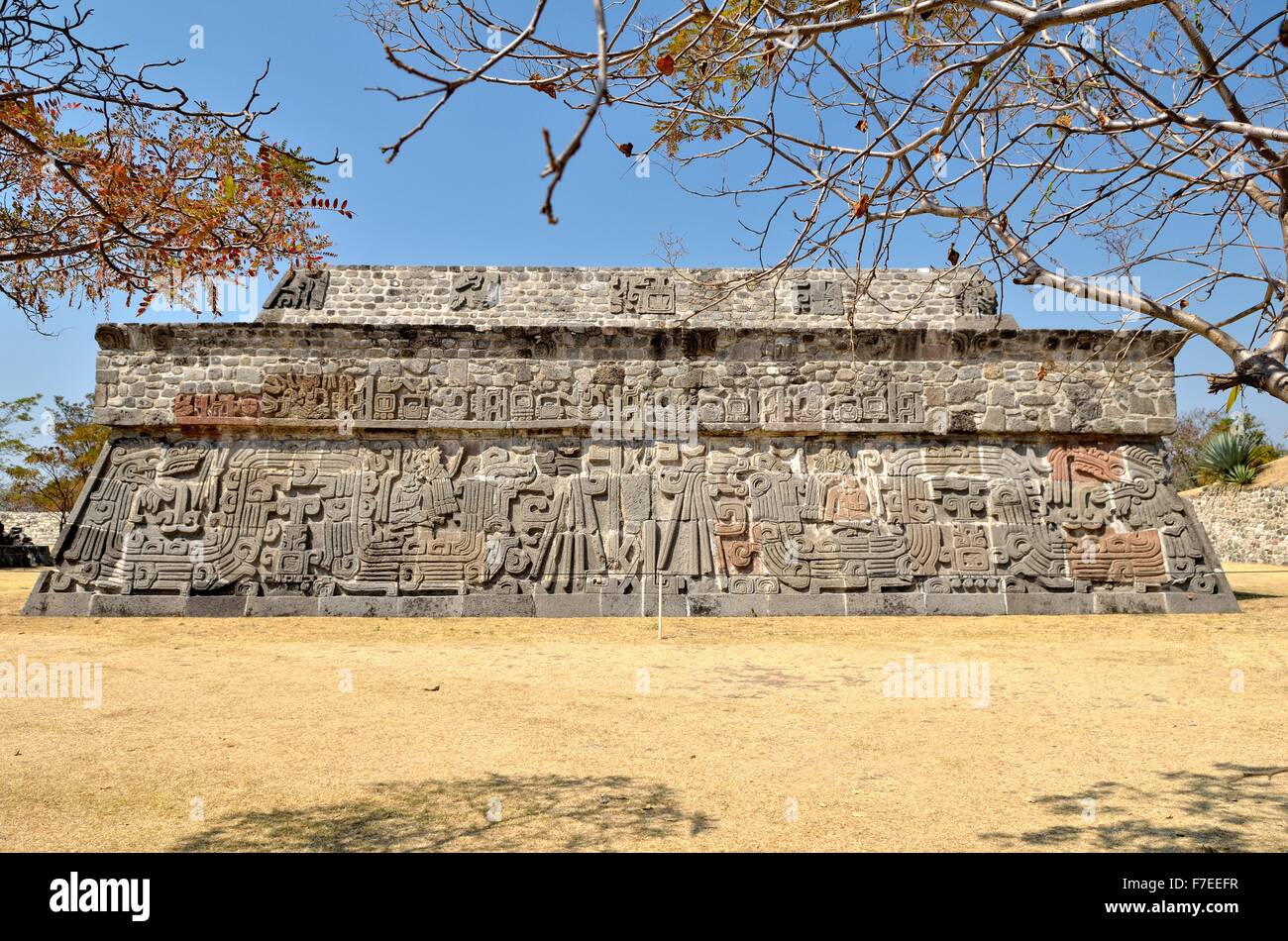 Pyramide der gefiederten Schlange, Ruinen von Xochicalco, Cuernavaca, Morelos, Mexiko Stockfoto