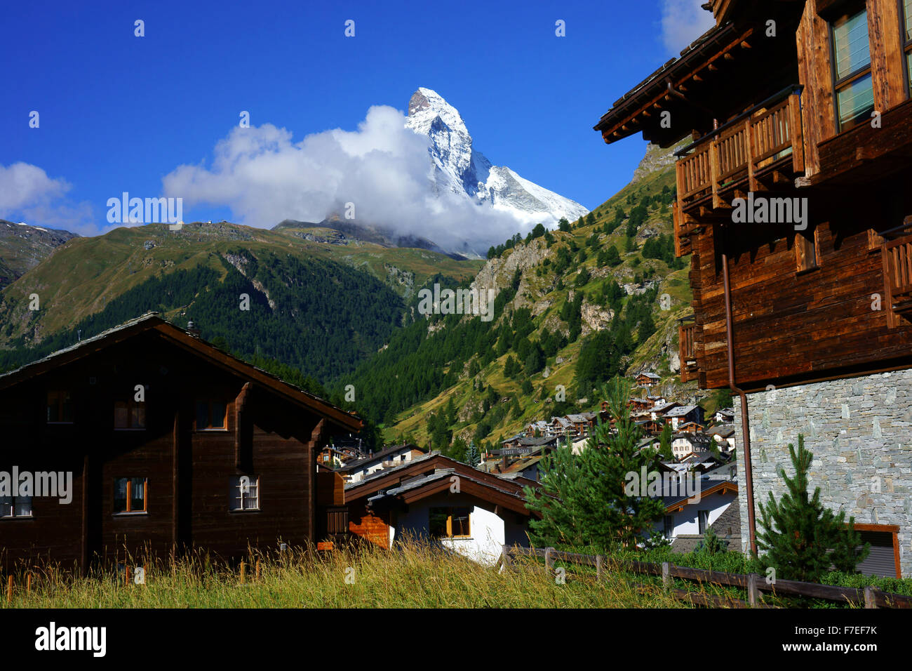Stadt Zermatt mit Matterhorn, Valais, Wallis, Alpen, Schweiz Stockfoto