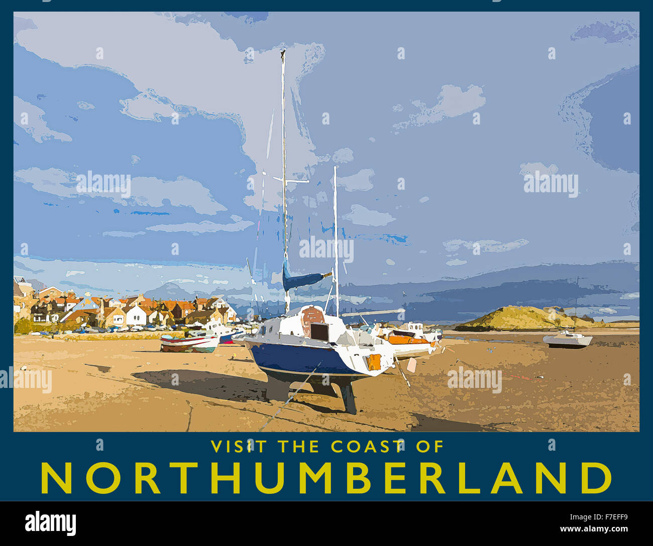 Ein Plakat Stil Illustration aus einem Foto von Segelbooten in Alnmouth Hafen, Northumberland, England, UK Stockfoto