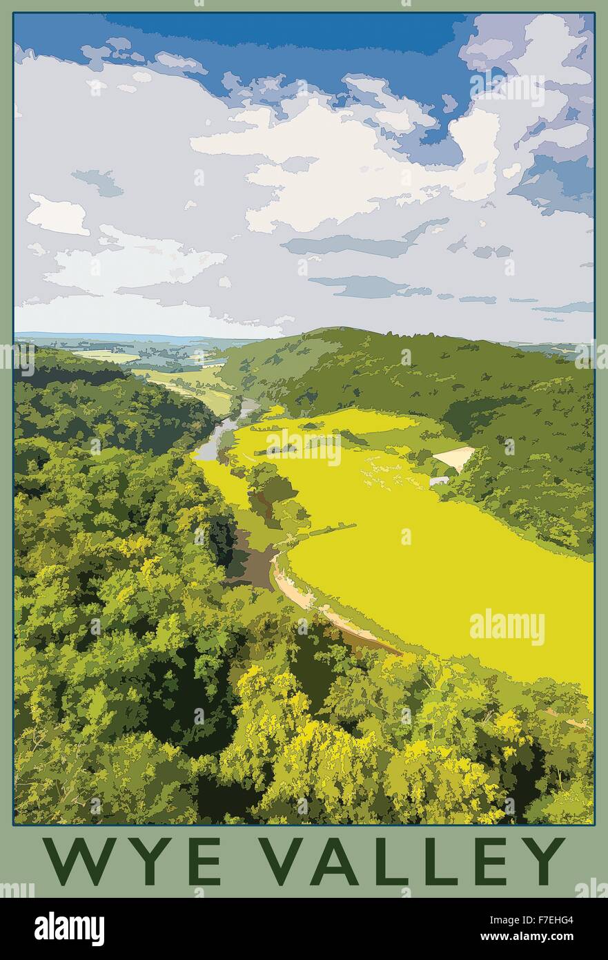 Ein Plakat Stil Illustration aus einem Foto des Wye Valley von Symonds Yat Rock in Herefordshire, England, UK Stockfoto