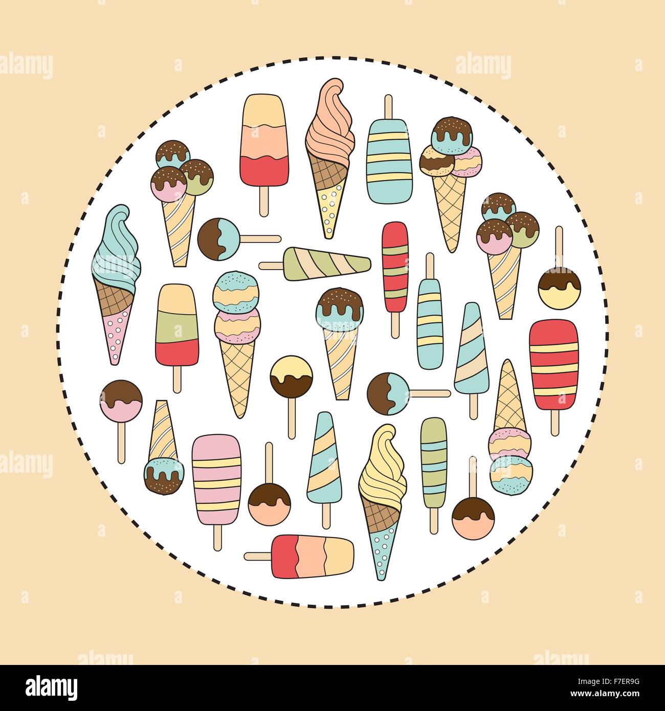 Ice Cream Pastell-Farben Variante Beige Hintergrund Stock Vektor