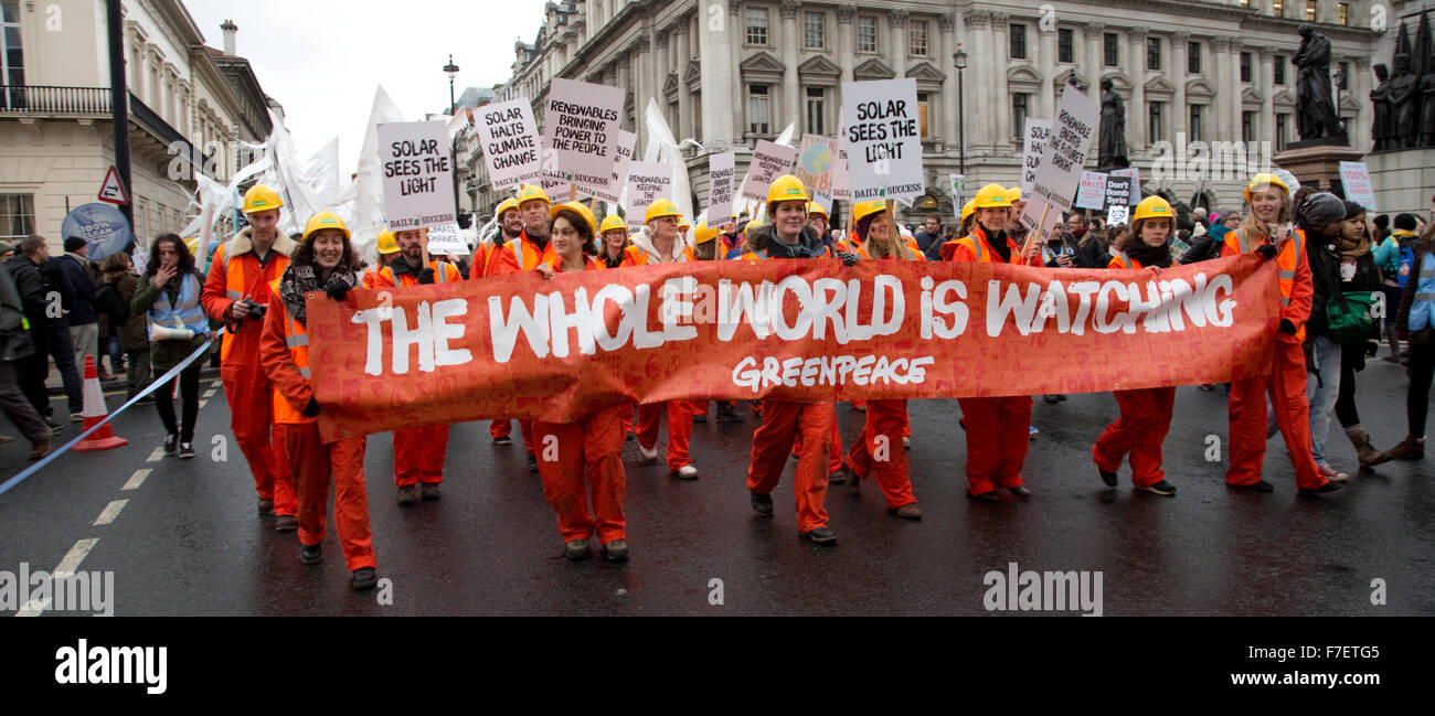 People es Climate Change March London 2015 Stockfoto