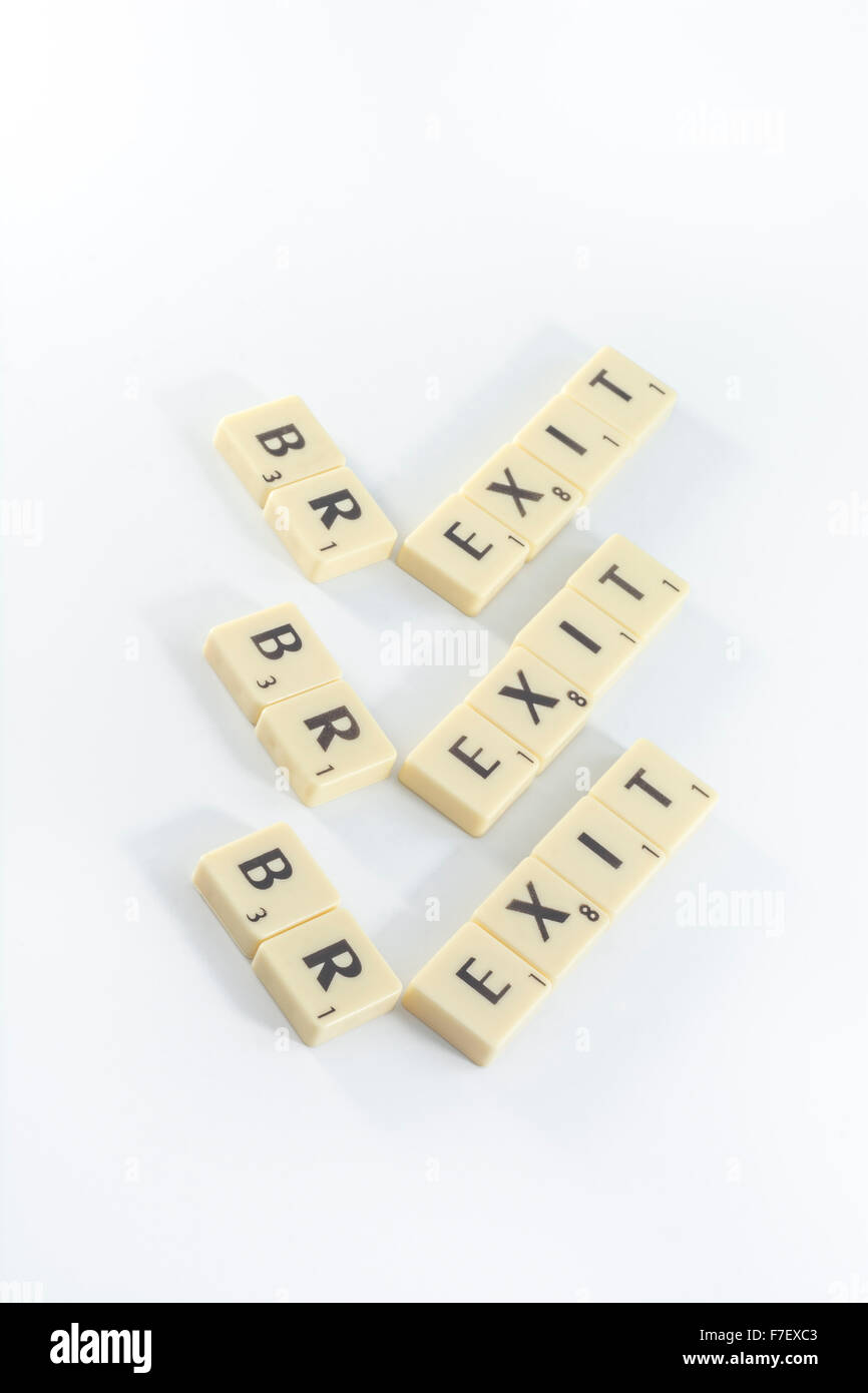 Scrabble-Kacheln mit dem Wort 'Brexit'. Brexit-Countdown. Stockfoto