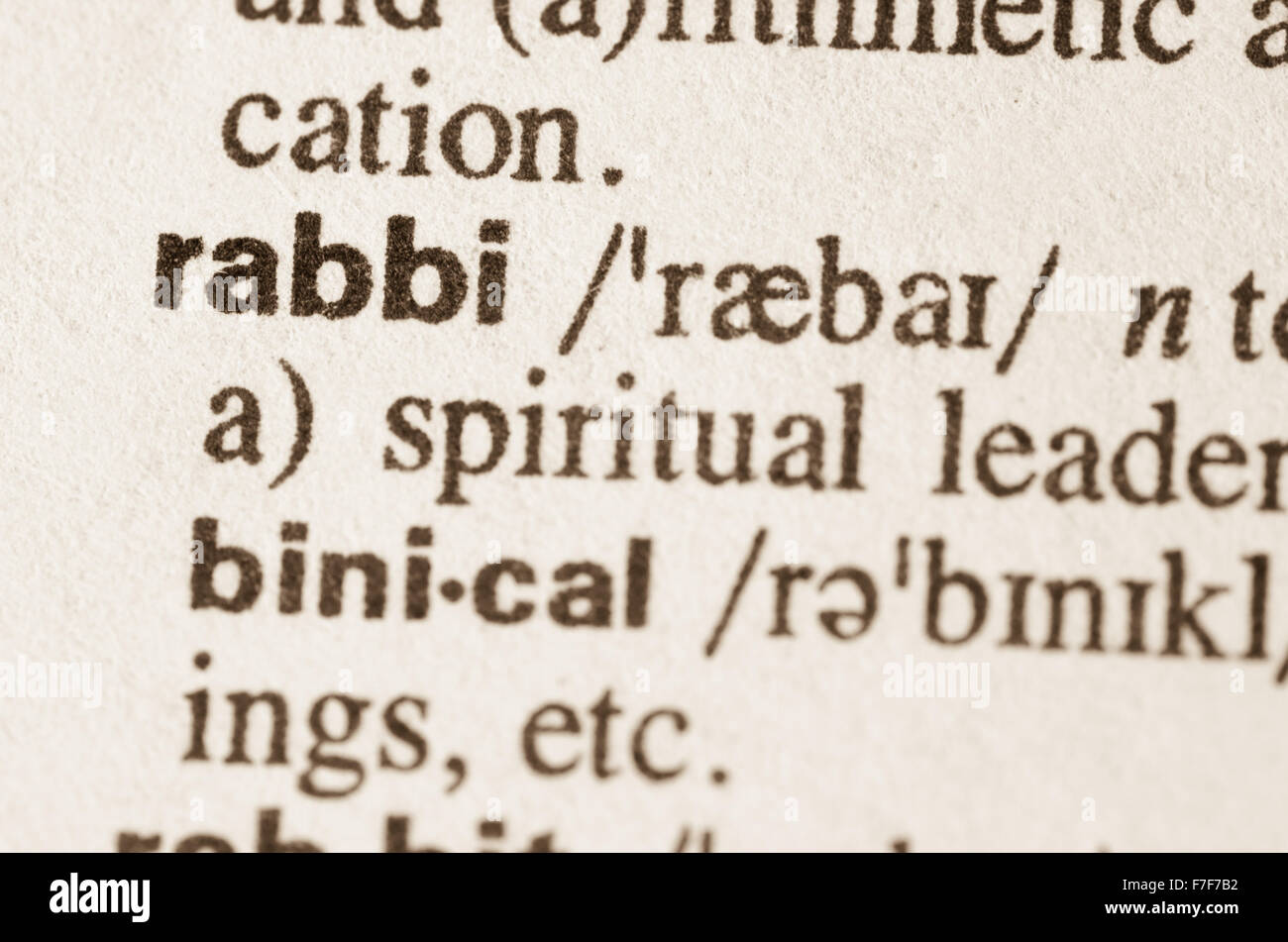 Definition von Rabbi Wort im Wörterbuch Stockfoto