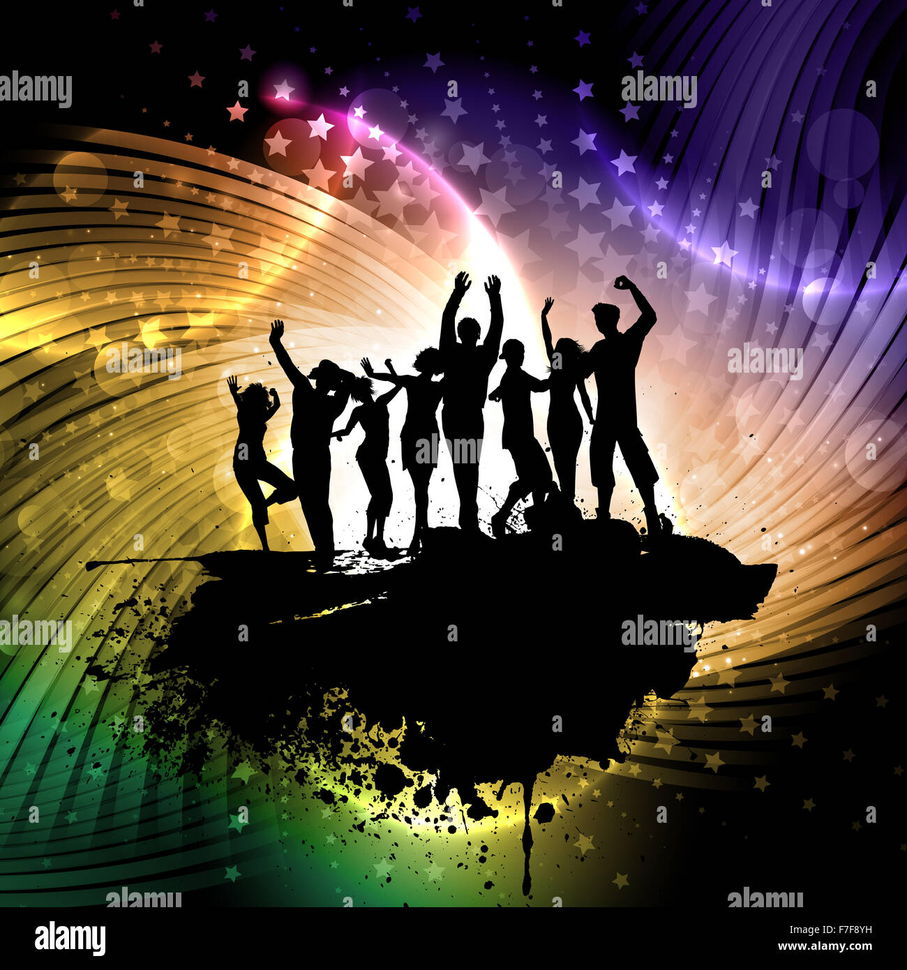 Grunge-Stil-Hintergrund mit Silhouetten von Menschen tanzen Stockfoto