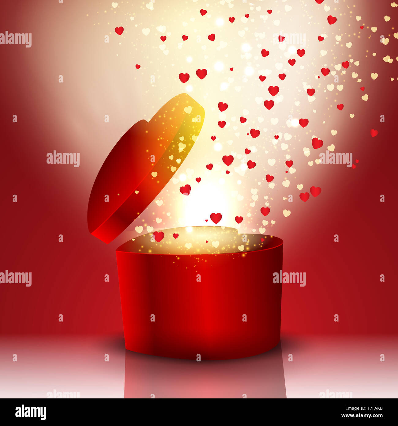 Valentinstag Hintergrund mit Eploding Herzen geformt Geschenk-box Stockfoto