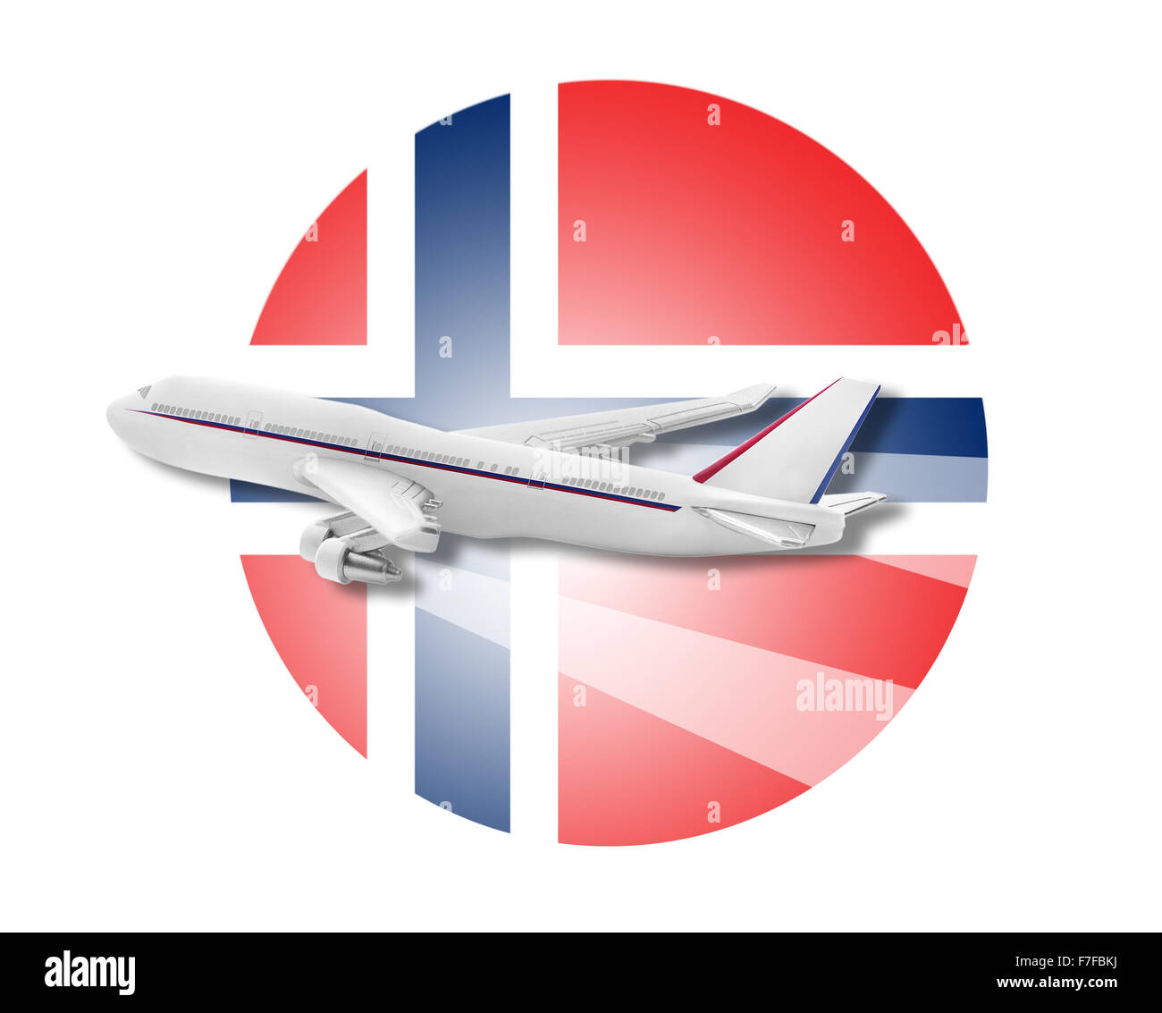 Flugzeug und Norwegen Flagge. Stockfoto