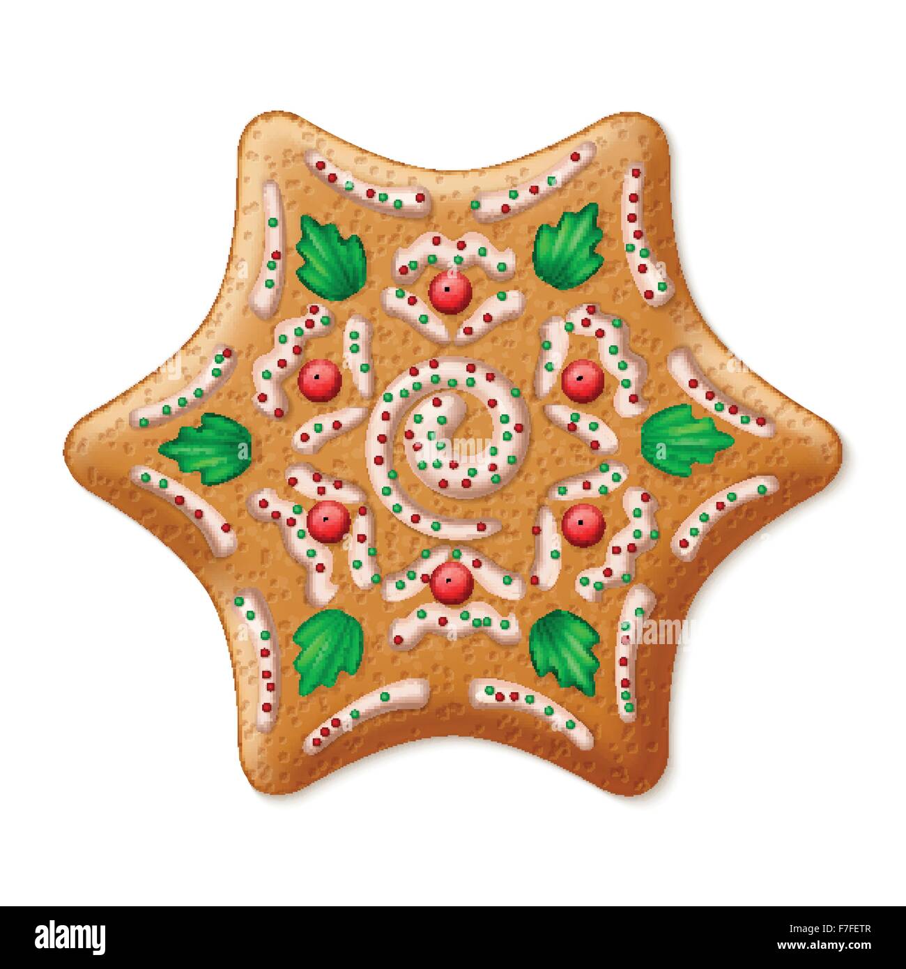 Reich verzierte realistische Vektor traditionelle Weihnachten Lebkuchen Sterne. Vektor-illustration Stock Vektor