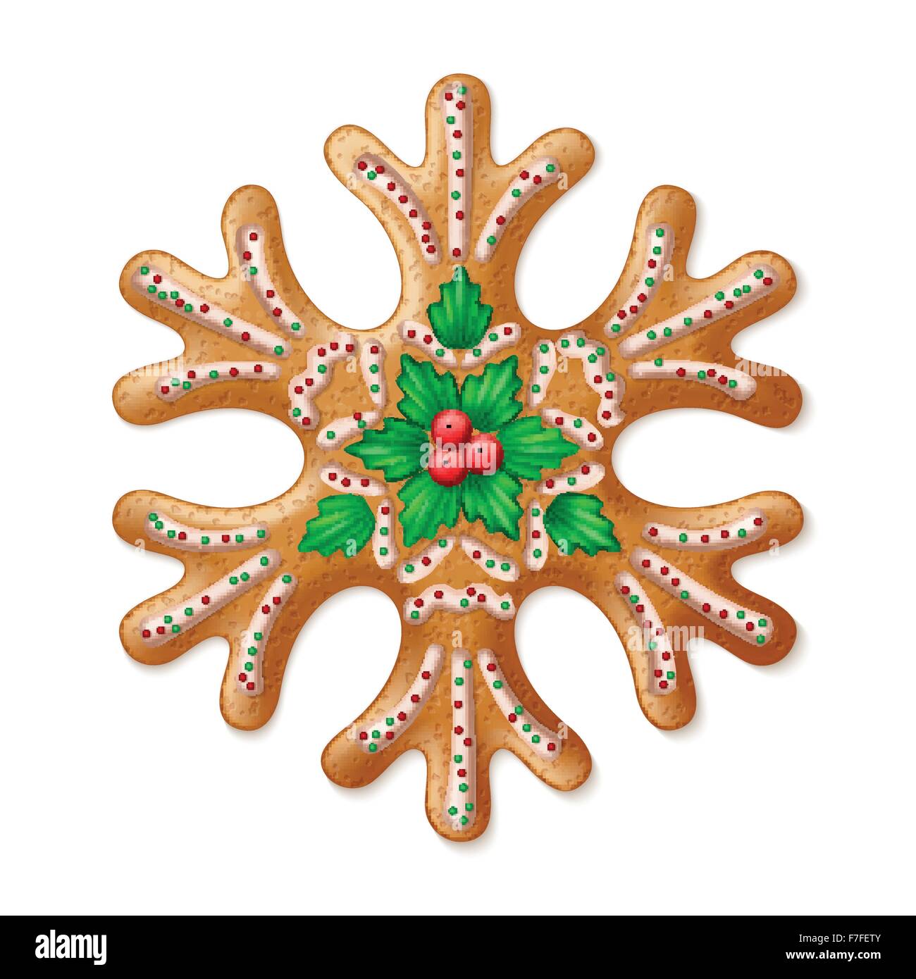 Reich verzierte realistische Vektor traditionelle Weihnachten Lebkuchen Schneeflocke. Vektor-illustration Stock Vektor