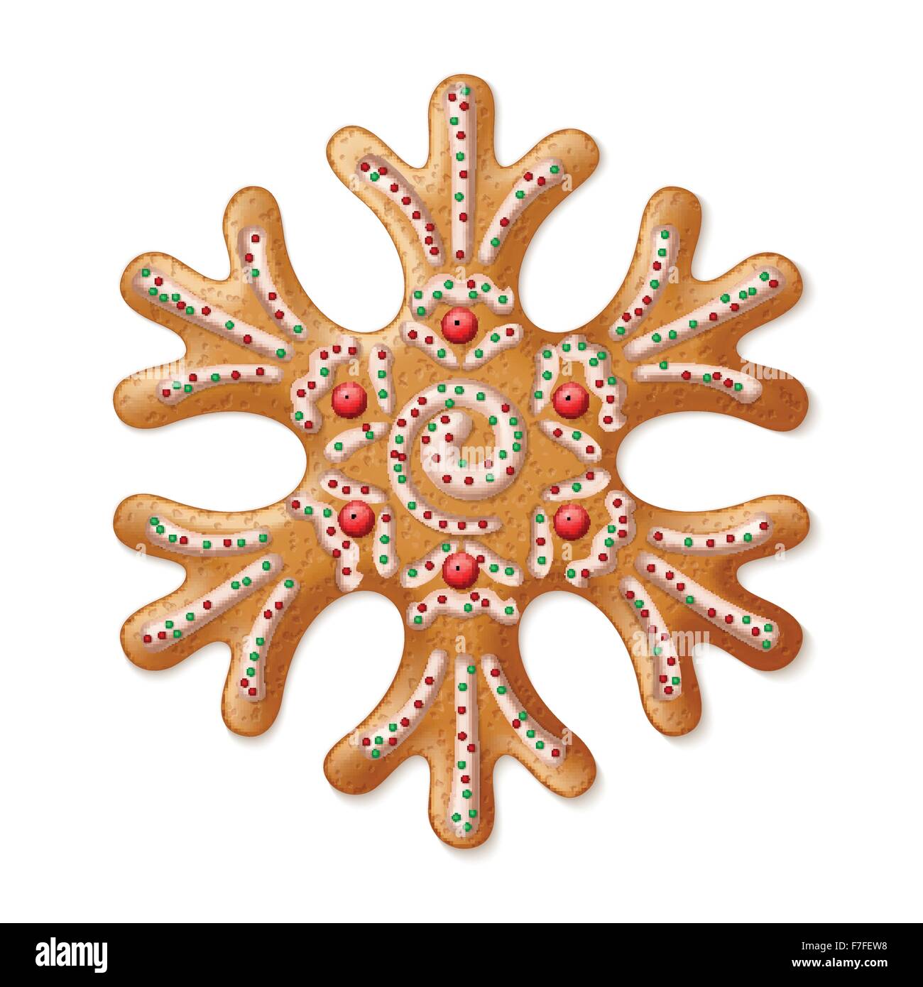 Reich verzierte realistische Vektor traditionelle Weihnachten Lebkuchen Schneeflocke. Vektor-illustration Stock Vektor