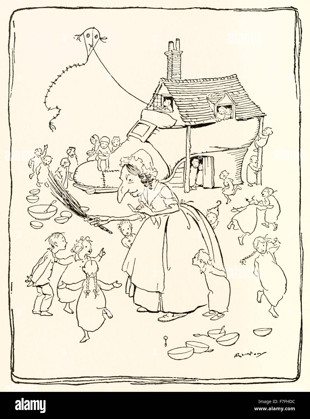 "Es war eine alte Frau, die in einem Schuh gelebt" von "Mother Goose - die alte Kinderreime" Illustration von Arthur Rackham (1867-1939). Siehe Beschreibung für mehr Informationen. Stockfoto