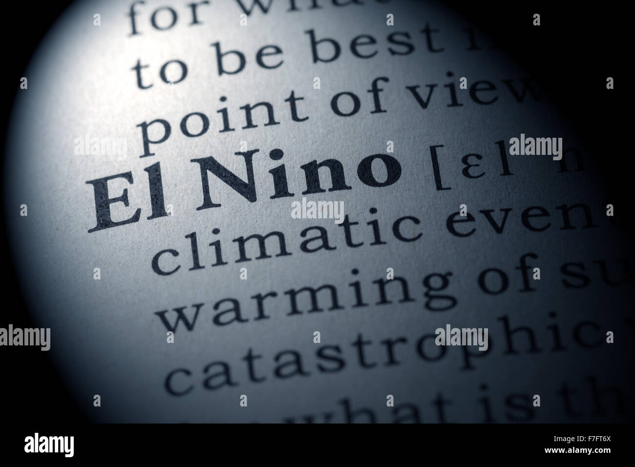 Gefälschte Wörterbuch, Wörterbuch-Definition des Wortes El Nino Stockfoto