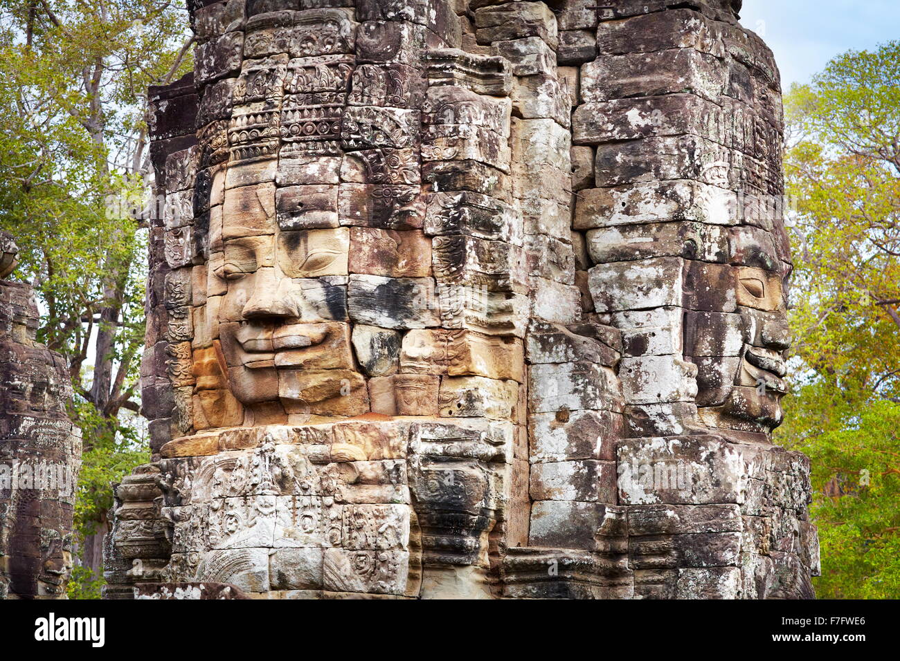 Gesichter der Bayon-Tempel, Angkor Thom, Kambodscha, Asien Stockfoto