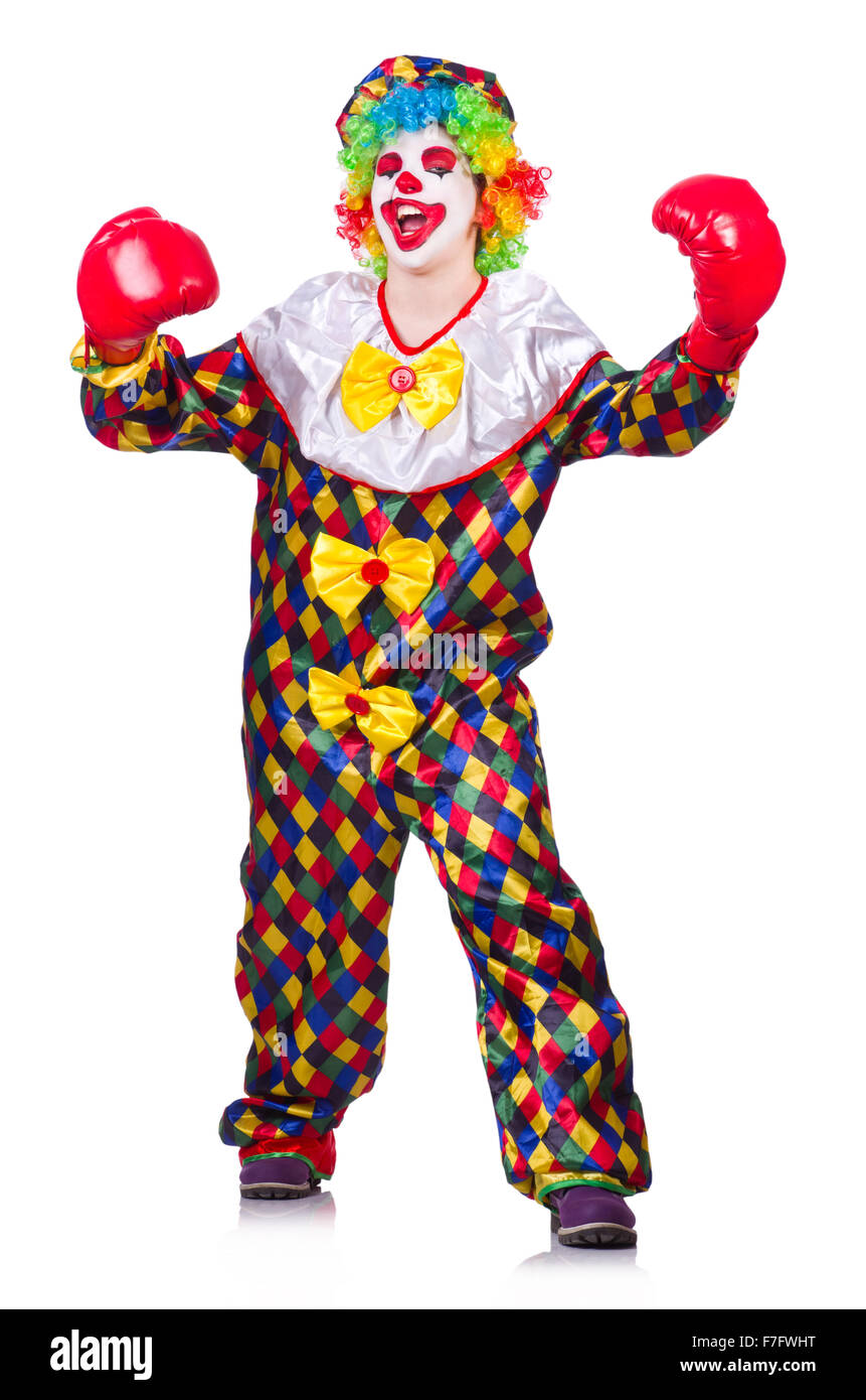 Lustiger Clown isoliert auf dem weißen Stockfoto