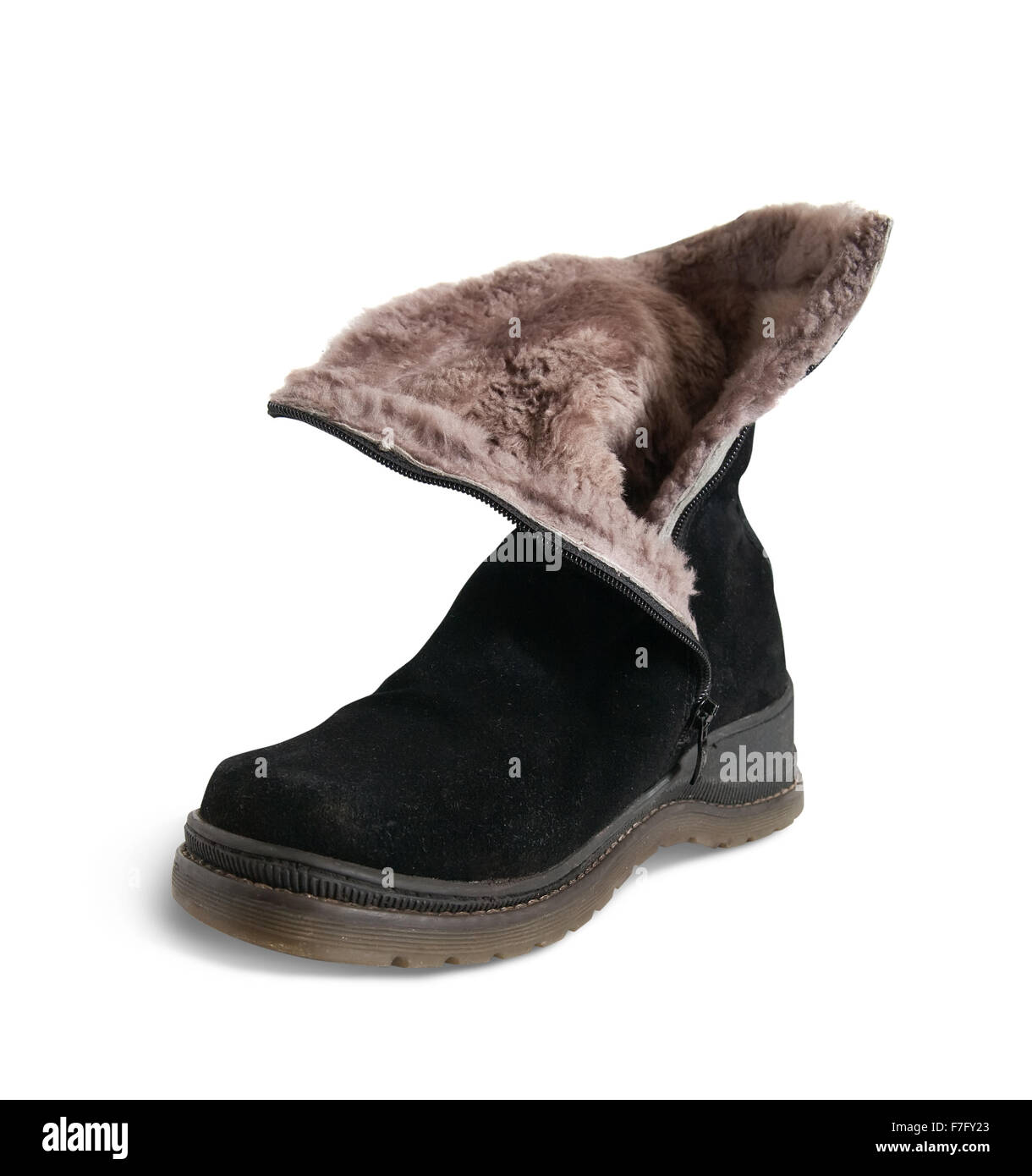 Schwarze winterlichen weibische Stiefel isoliert auf weißem Hintergrund Stockfoto