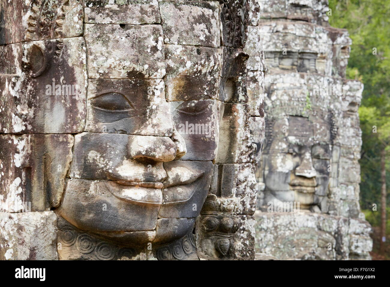 Gesichter der Bayon-Tempel, Angkor Thom, Kambodscha, Asien Stockfoto