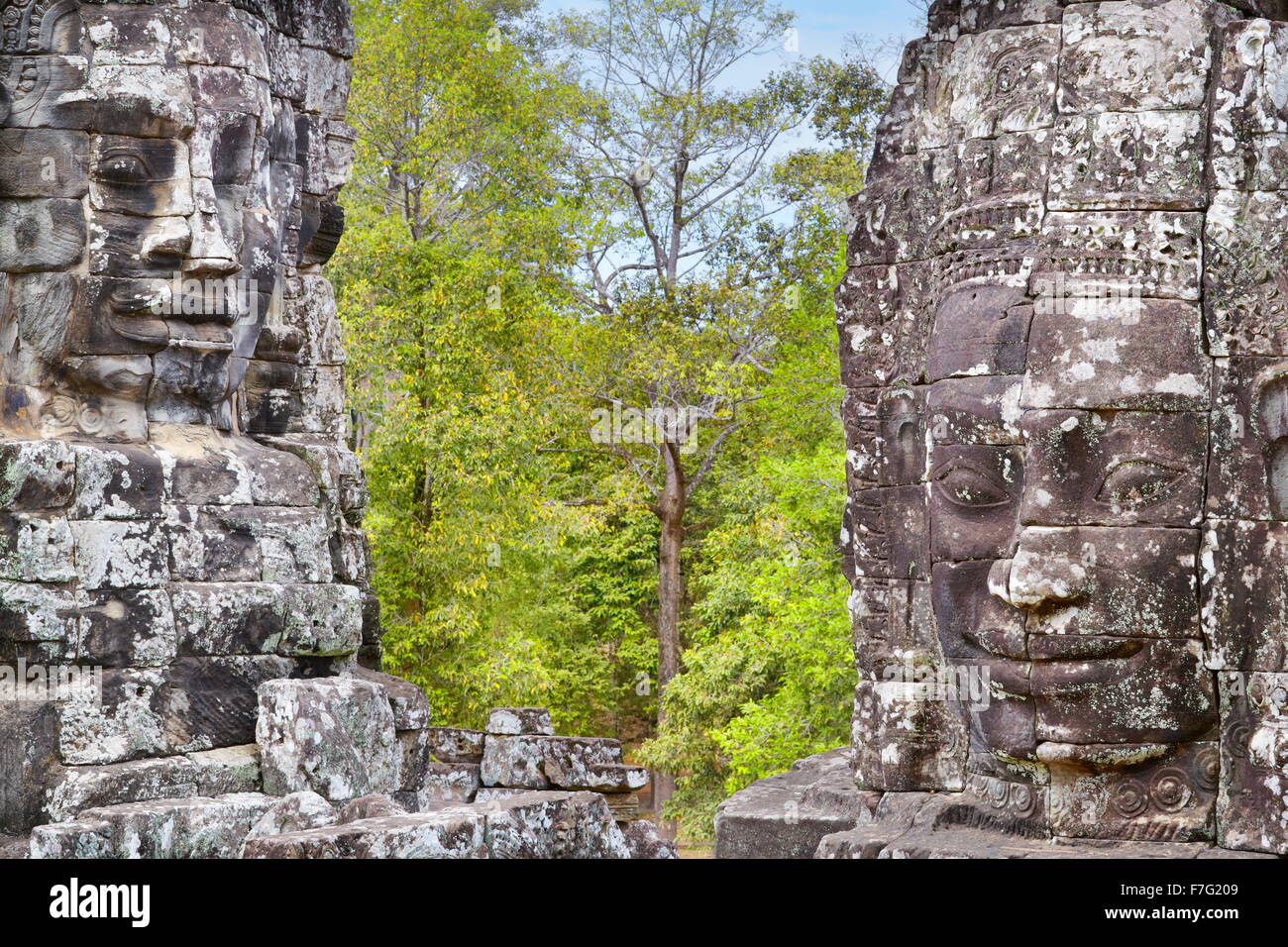 Gesichter der Bayon-Tempel, Angkor Thom, Kambodscha, Asien Stockfoto